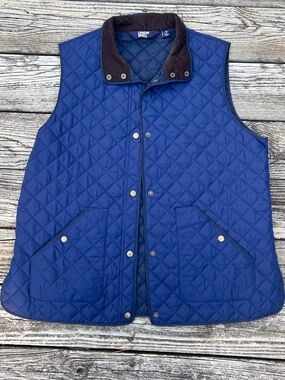 Lands End Quilted Vest Womens 18 Blue Snap Front Puffer Lightweight Jacket